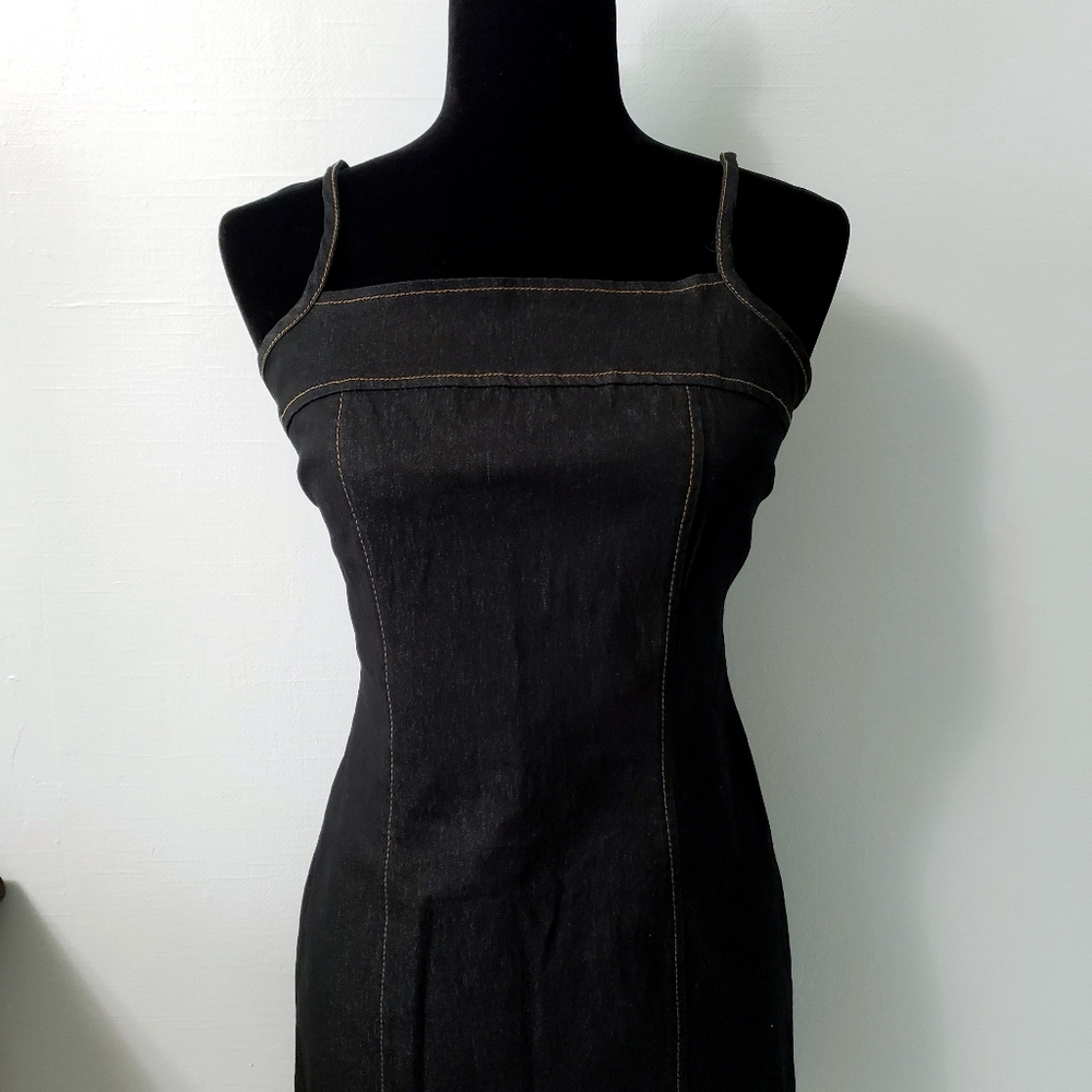 Vintage fitted black jean denim mini dress size Medium juniors Y2K 90s